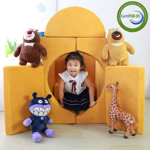 SAIEN Modern Modular Foam Play Couch for Kids - 12 Sections, Soft & Safe Suede Sofa for Schools & Homes