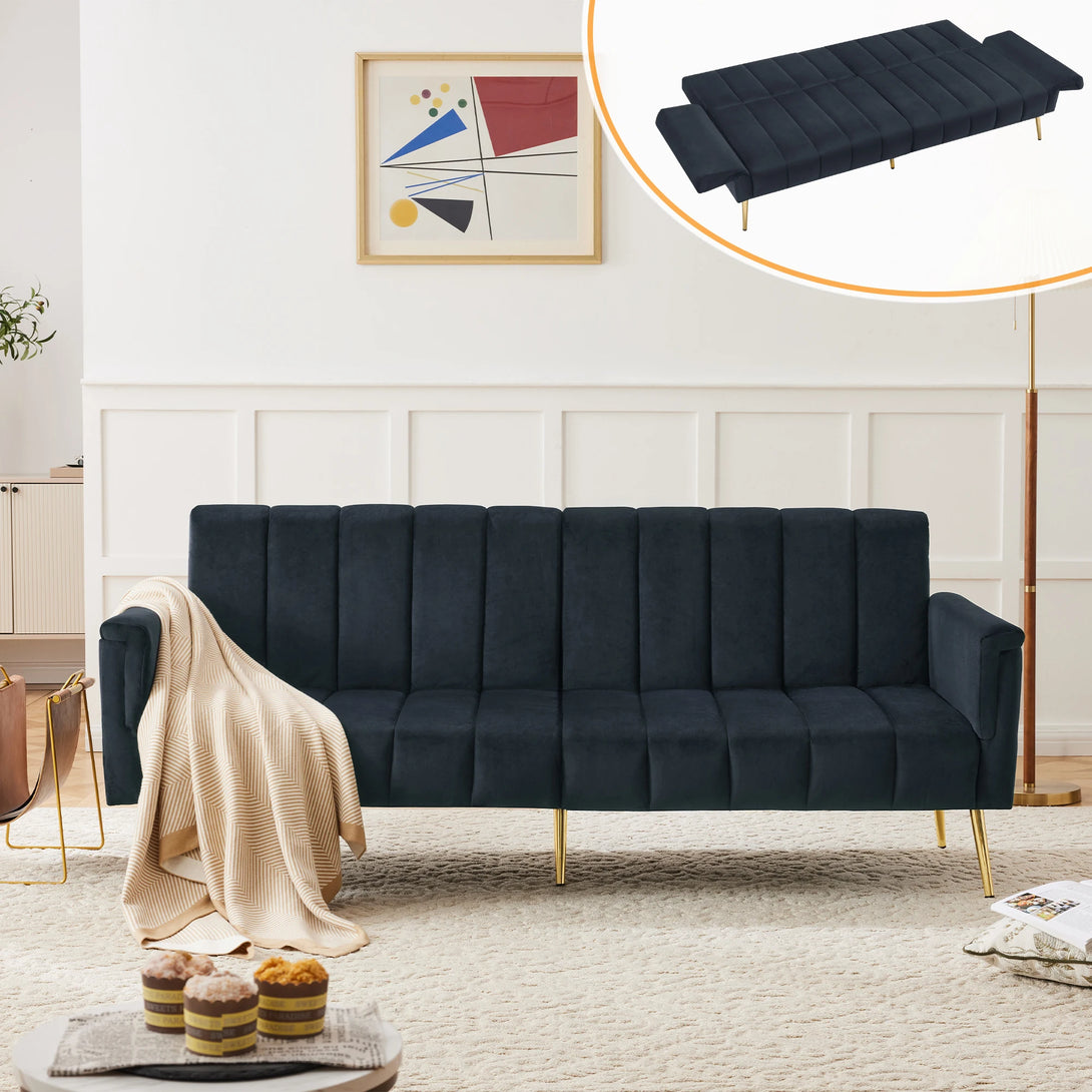 Luxurious Velvet Folding Sofa Bed with Auxiliary Legs - Comfortable Sleeping Function for Living Room & Bedroom