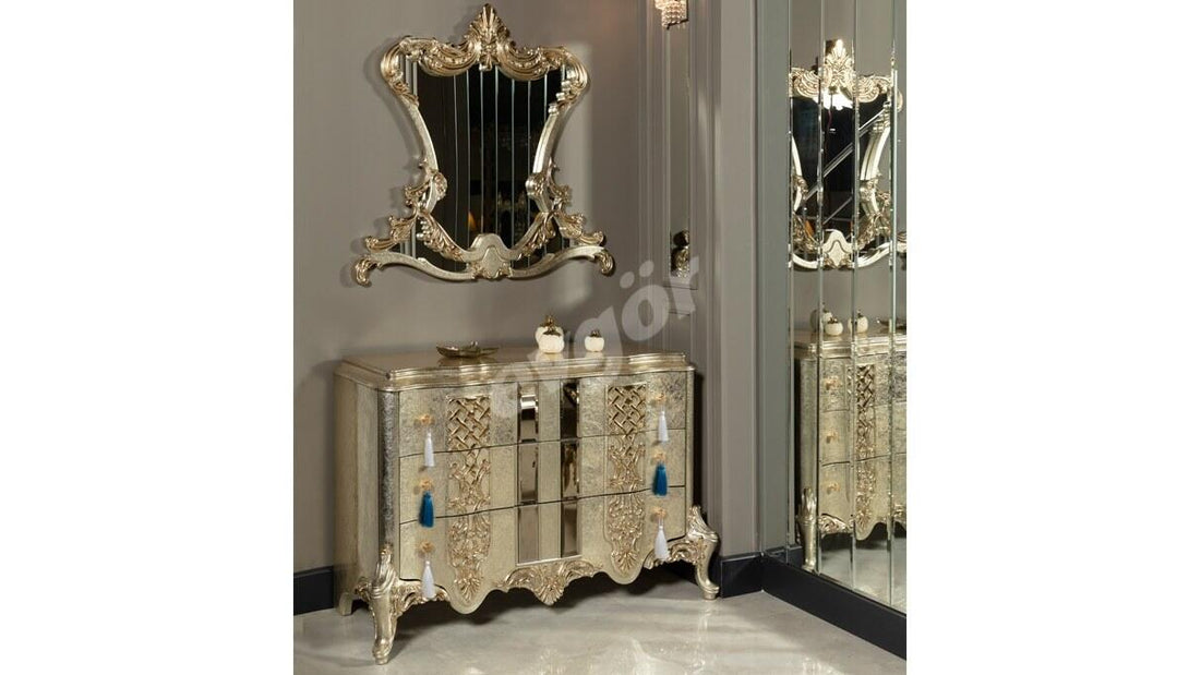 Beyzade Avangarde Luxury Bedroom Set - Designer MDF with Carved Details