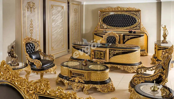 Hazar Siyah Klasik Makam Odası Takımı - Lüks Yönetici Ofis Mobilyası