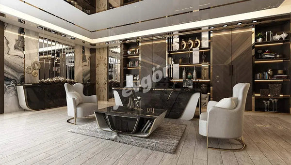 Helsinki Luxury Office Room Set - Executive Desk, Armchair, and 2 Chairs