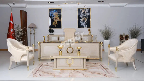 Hilton Luxury Executive Office Set: Majestic Desk, Ergonomic Chair, and Seating Collection