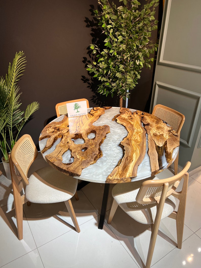 Round epoxy table, Pearl white epoxy, Round table, Custom round coffee table, Epoxy table, Epoxy coffee table, Olive wood,Olive table