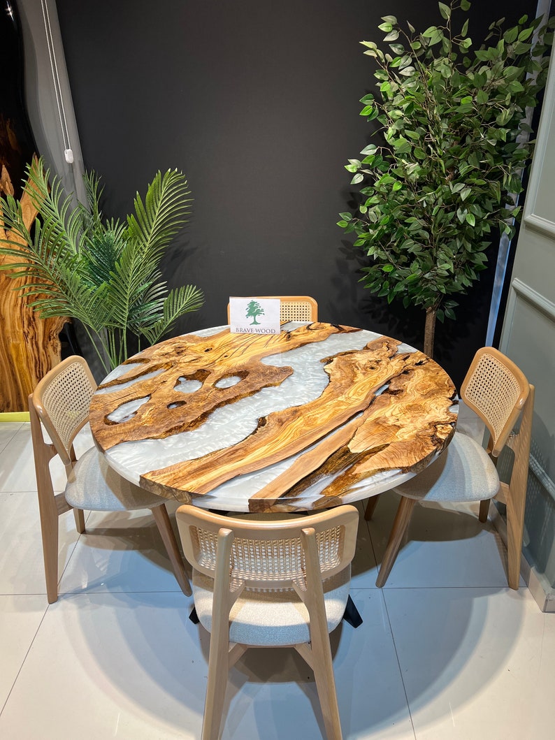 Round epoxy table, Pearl white epoxy, Round table, Custom round coffee table, Epoxy table, Epoxy coffee table, Olive wood,Olive table