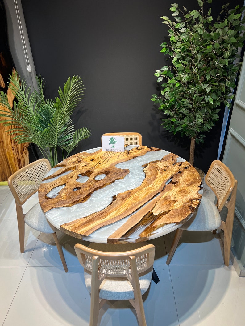 Round epoxy table, Pearl white epoxy, Round table, Custom round coffee table, Epoxy table, Epoxy coffee table, Olive wood,Olive table