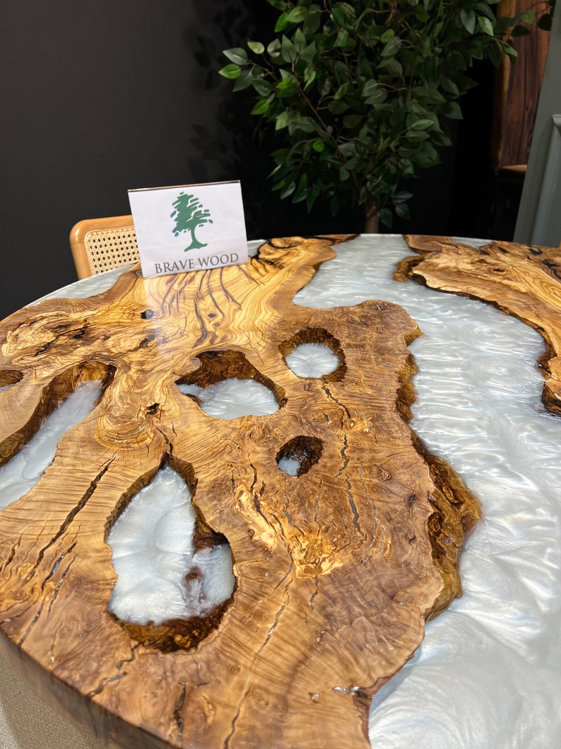 Round epoxy table, Pearl white epoxy, Round table, Custom round coffee table, Epoxy table, Epoxy coffee table, Olive wood,Olive table
