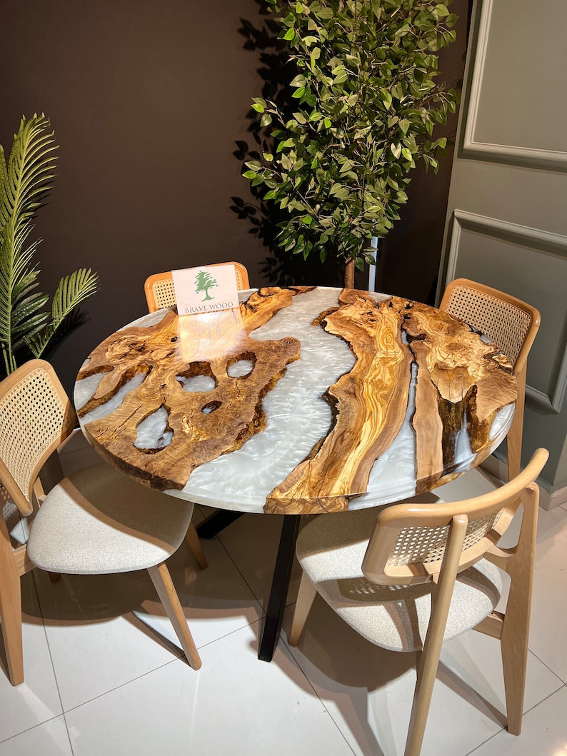 Round epoxy table, Pearl white epoxy, Round table, Custom round coffee table, Epoxy table, Epoxy coffee table, Olive wood,Olive table