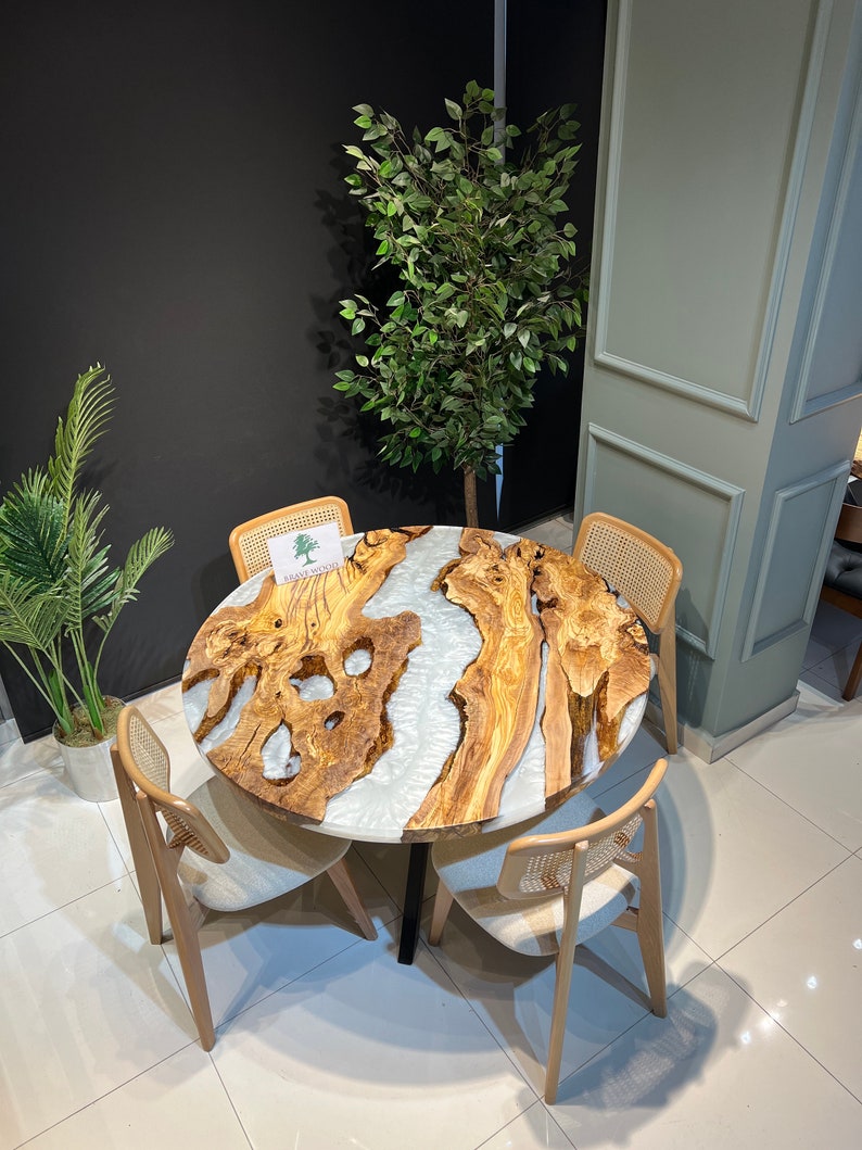 Round epoxy table, Pearl white epoxy, Round table, Custom round coffee table, Epoxy table, Epoxy coffee table, Olive wood,Olive table