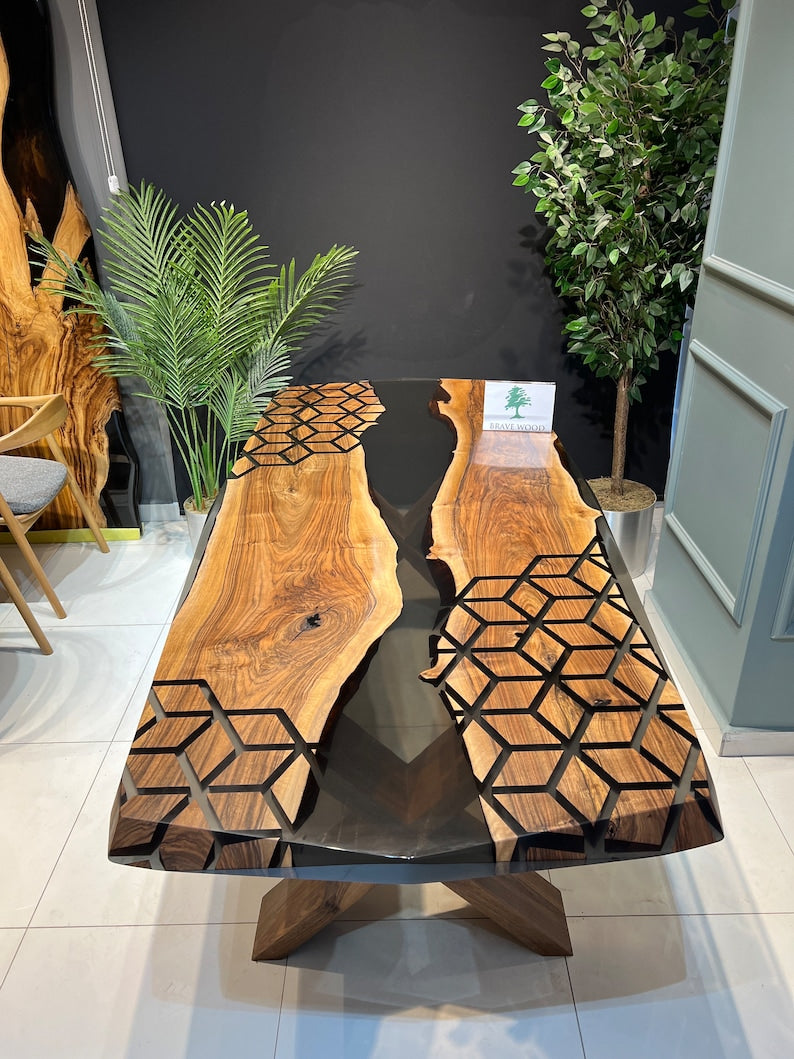 Smoke epoxy table, Kitchen dining table, Honeycomb Epoxy Table , Black Walnut Table, Epoxy Walnut table, Walnut dining room table
