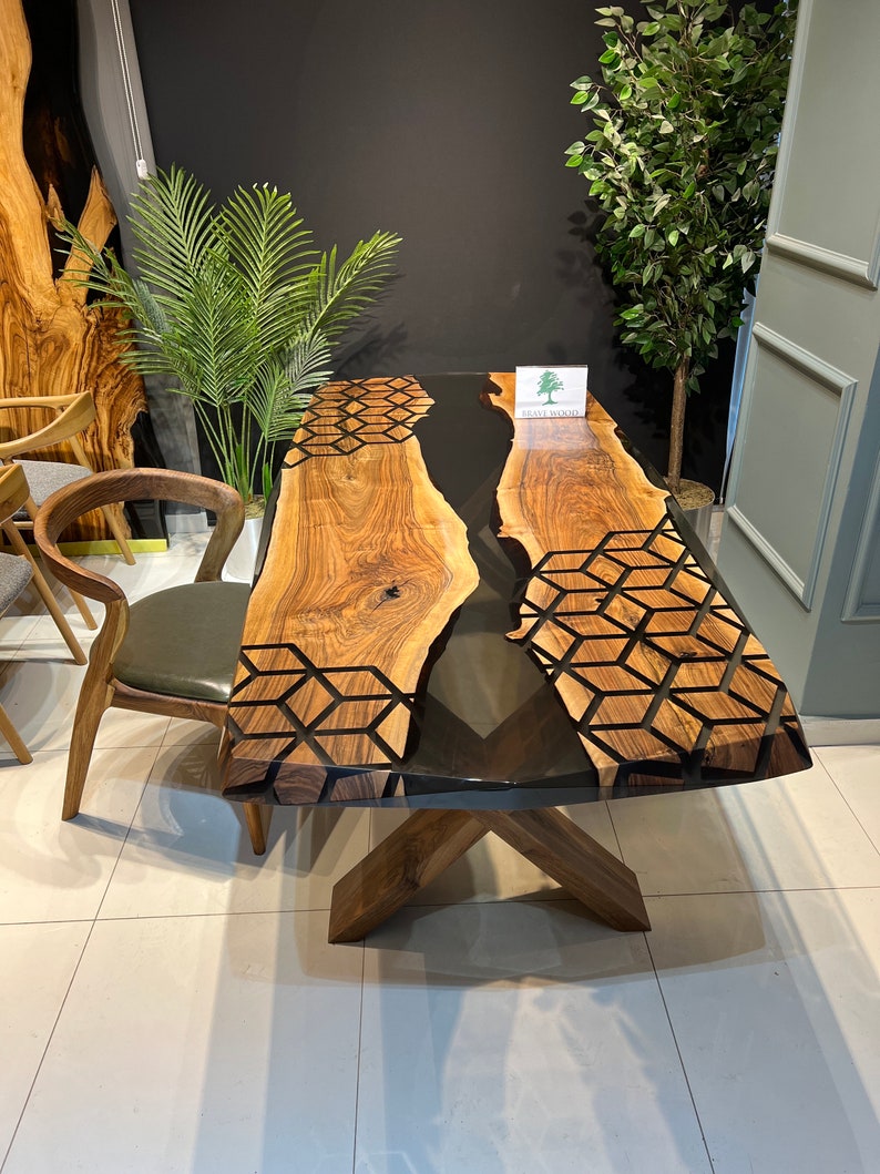Smoke epoxy table, Kitchen dining table, Honeycomb Epoxy Table , Black Walnut Table, Epoxy Walnut table, Walnut dining room table