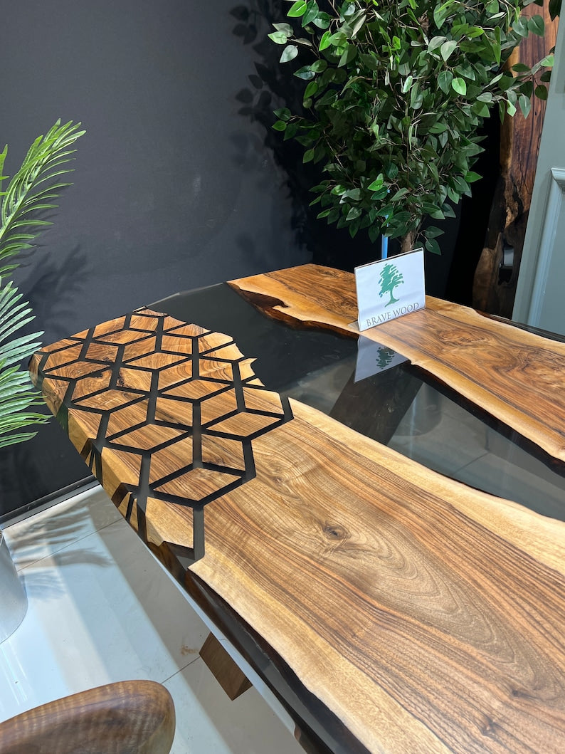 Smoke epoxy table, Kitchen dining table, Honeycomb Epoxy Table , Black Walnut Table, Epoxy Walnut table, Walnut dining room table