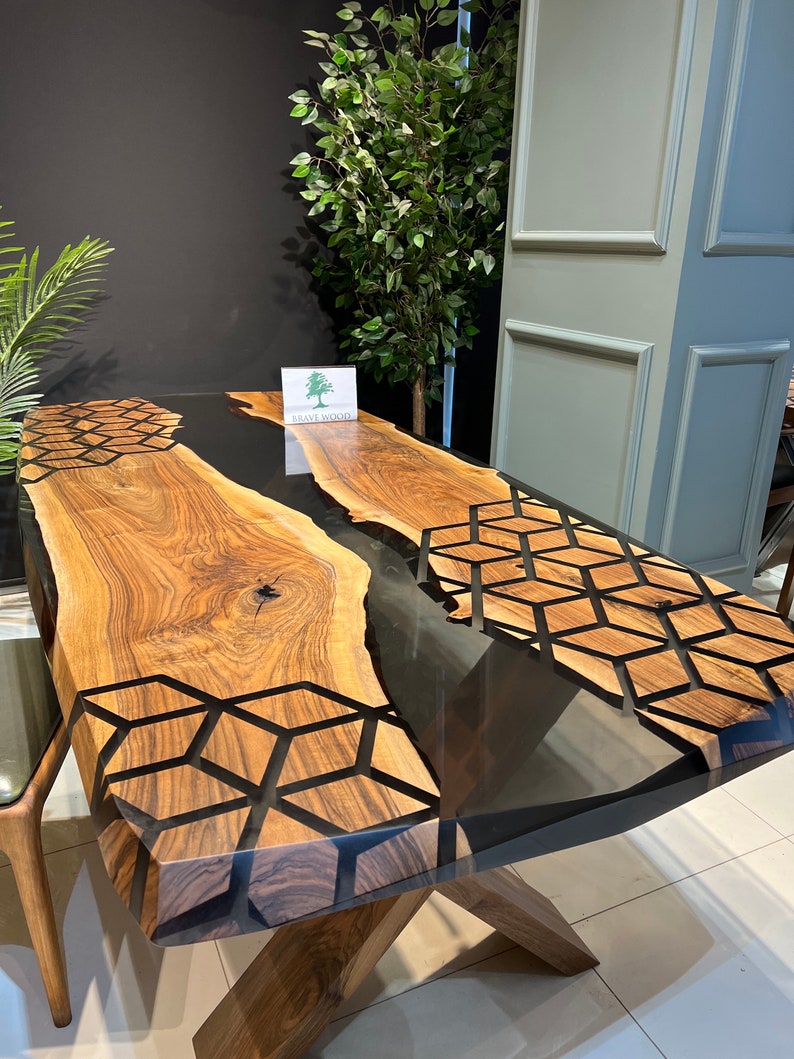 Smoke epoxy table, Kitchen dining table, Honeycomb Epoxy Table , Black Walnut Table, Epoxy Walnut table, Walnut dining room table