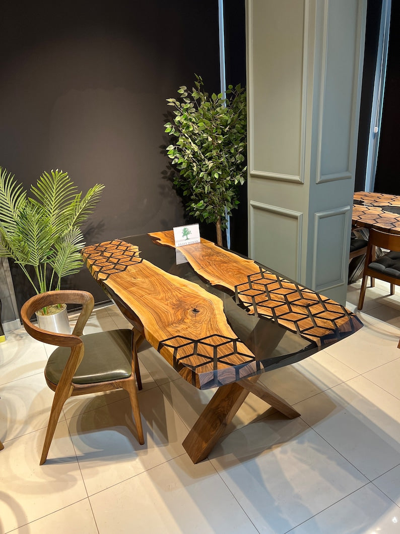 Smoke epoxy table, Kitchen dining table, Honeycomb Epoxy Table , Black Walnut Table, Epoxy Walnut table, Walnut dining room table