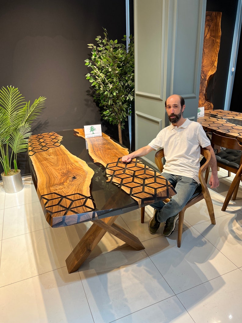 Smoke epoxy table, Kitchen dining table, Honeycomb Epoxy Table , Black Walnut Table, Epoxy Walnut table, Walnut dining room table
