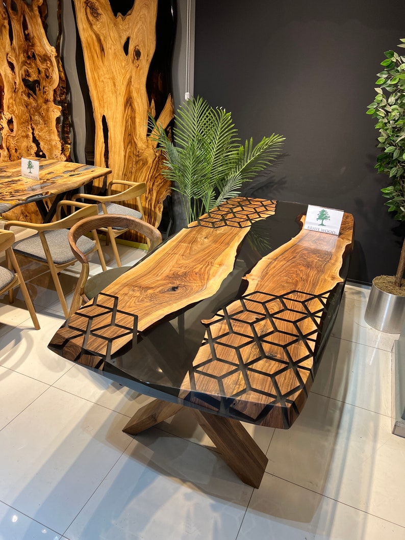 Smoke epoxy table, Kitchen dining table, Honeycomb Epoxy Table , Black Walnut Table, Epoxy Walnut table, Walnut dining room table