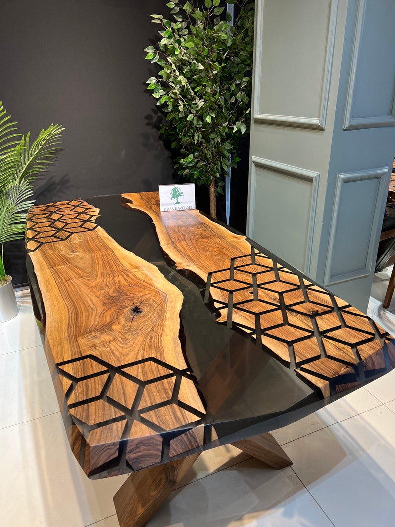 Smoke epoxy table, Kitchen dining table, Honeycomb Epoxy Table , Black Walnut Table, Epoxy Walnut table, Walnut dining room table