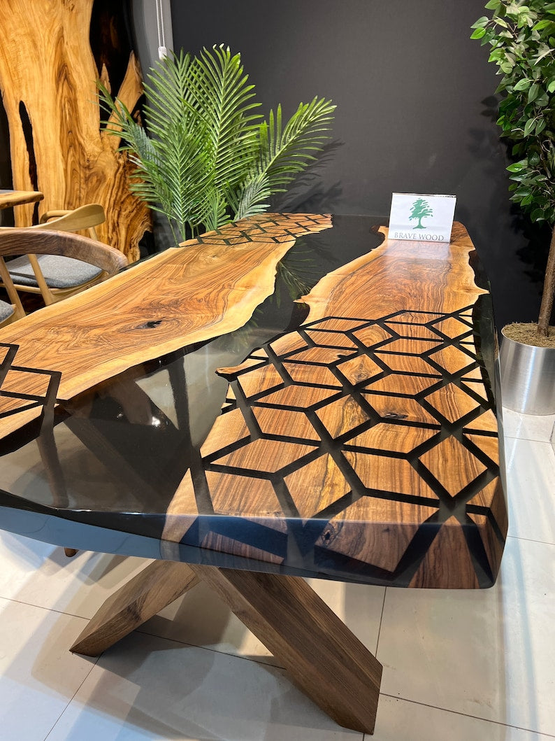 Smoke epoxy table, Kitchen dining table, Honeycomb Epoxy Table , Black Walnut Table, Epoxy Walnut table, Walnut dining room table