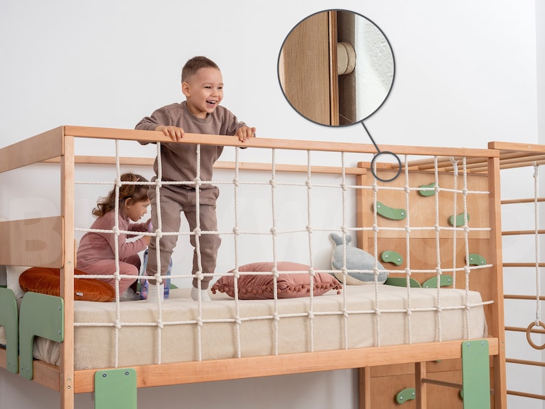 Toddler Twin 75x38 in Gym Bed, Bunk Bed, Montessori Bed for Twins, Montessori Furniture, Nursery Decor, Twin Bed Frame, Drawers, Toy Storage