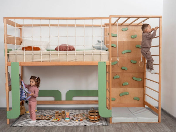Bunk Bed, Montessori Bed for Twins, Toddler Bed, Twin Bed, Bunk Beds for Kids, Montessori Furniture, Bed Frame, Nursery Decor, Toddler Gym