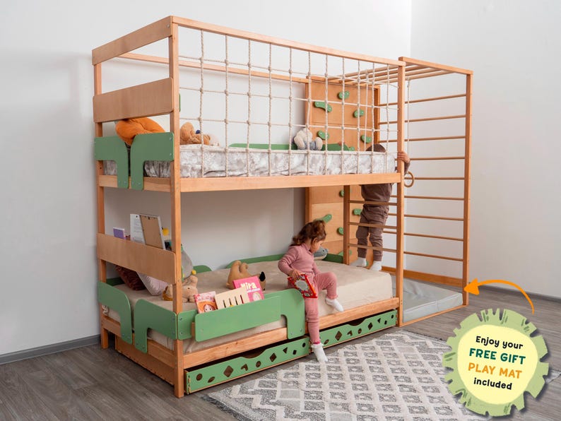 Toddler Bunk Bed, Twin Loft Bed, Montessori Twins Bed, Bunk Beds, Montessori Furniture, Nursery Decor, Bed Frame, Pack and Play, Kids Beds