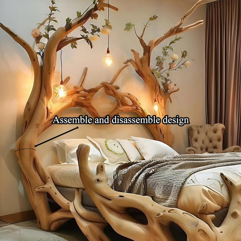 Handcrafted Rustic Reclaimed Wood Bed Frame - Queen/King Size Platform Bed with Solid Wood Headboard - Eco-Friendly Bedroom Decor