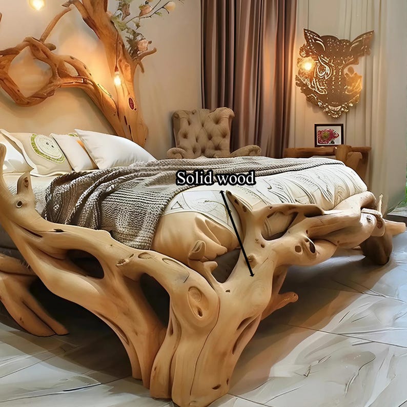 Handcrafted Rustic Reclaimed Wood Bed Frame - Queen/King Size Platform Bed with Solid Wood Headboard - Eco-Friendly Bedroom Decor