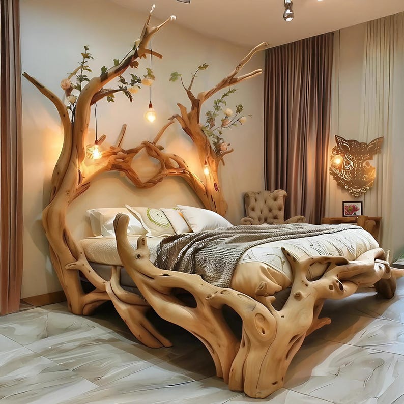 Handcrafted Rustic Reclaimed Wood Bed Frame - Queen/King Size Platform Bed with Solid Wood Headboard - Eco-Friendly Bedroom Decor