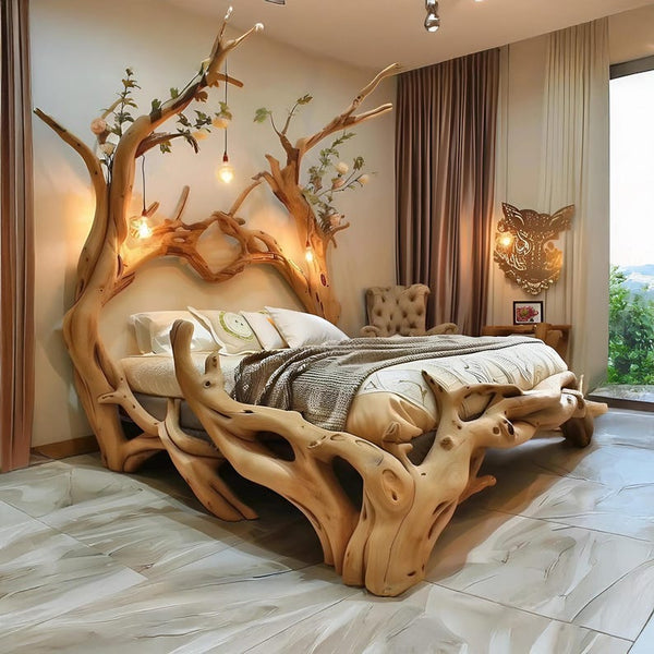 Handcrafted Rustic Reclaimed Wood Bed Frame - Queen/King Size Platform Bed with Solid Wood Headboard - Eco-Friendly Bedroom Decor