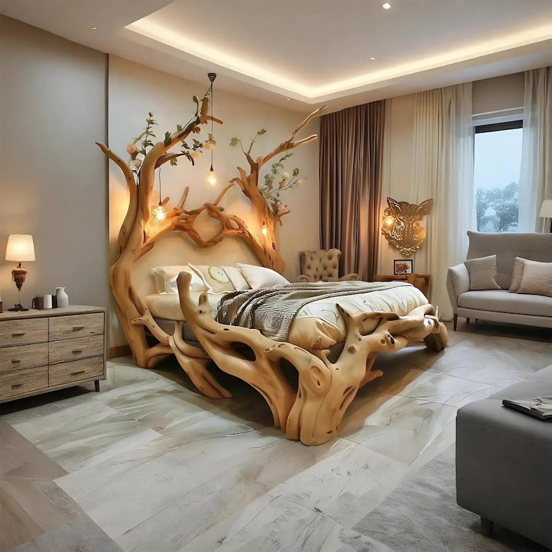 Handcrafted Rustic Reclaimed Wood Bed Frame - Queen/King Size Platform Bed with Solid Wood Headboard - Eco-Friendly Bedroom Decor