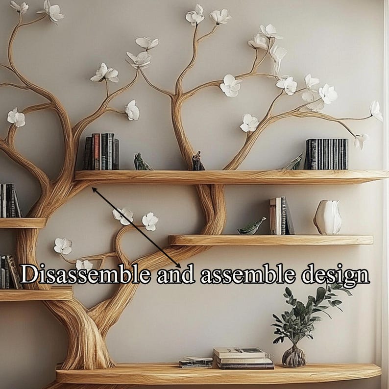 Handcrafted Live Edge Tree Branch Floating Shelves - Unique Rustic Wooden Bookshelf for Wall Decor