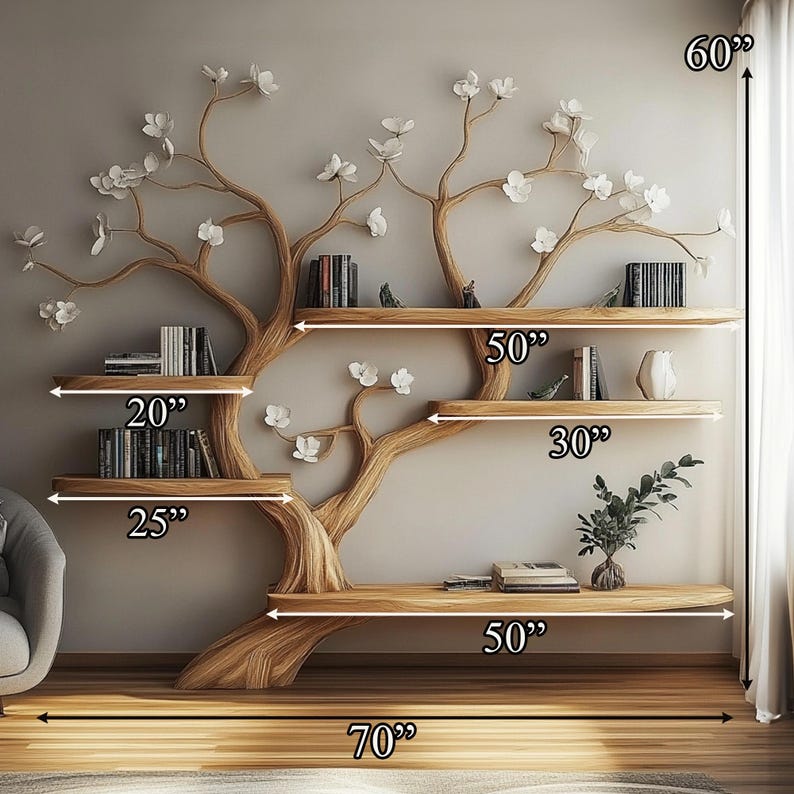 Handcrafted Live Edge Tree Branch Floating Shelves - Unique Rustic Wooden Bookshelf for Wall Decor