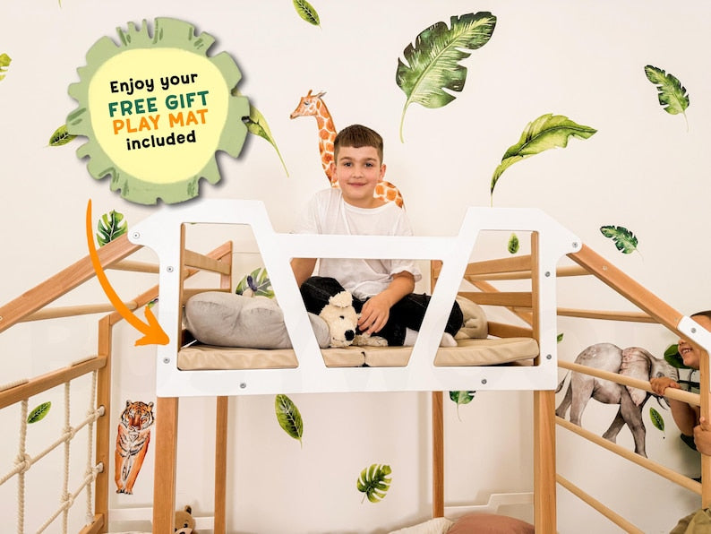 Toddler Montessori Tower Bed: Convertible Bunk Bed Frame with Twin Size, Ideal for Nursery Decor, Kids Playroom, and Indoor Playground Adventures