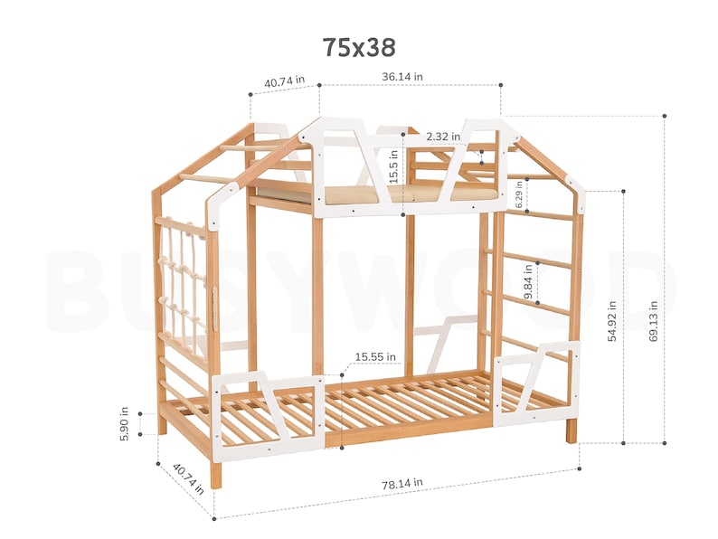 Montessori Toddler Tower Bed with Climbing Frame - Twin Size, Natural Wood for Indoor Play & Safe Sleep