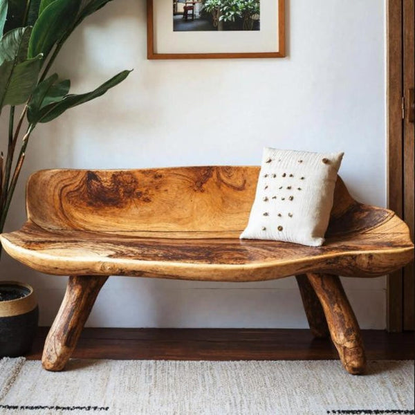 Handmade Rustic Solid Wood Bench for Entryway | Sturdy Farmhouse Furniture | Comfortable Wooden Seat