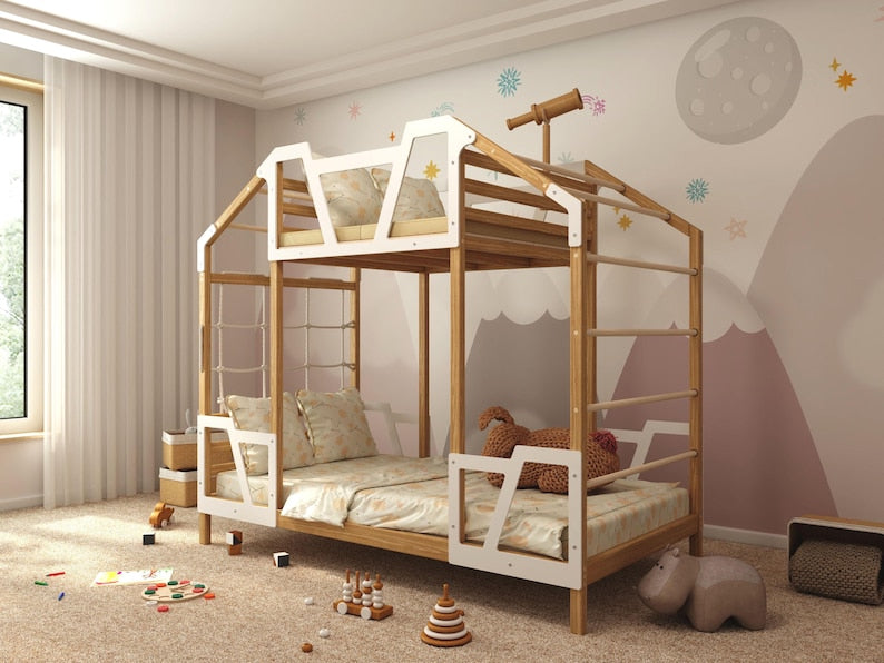 Toddler Montessori Tower Bed: Convertible Bunk Bed Frame with Twin Size, Ideal for Nursery Decor, Kids Playroom, and Indoor Playground Adventures