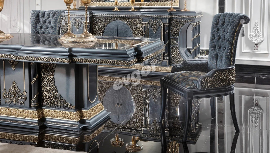 Piraye Mavi Klasik Yemek Odası