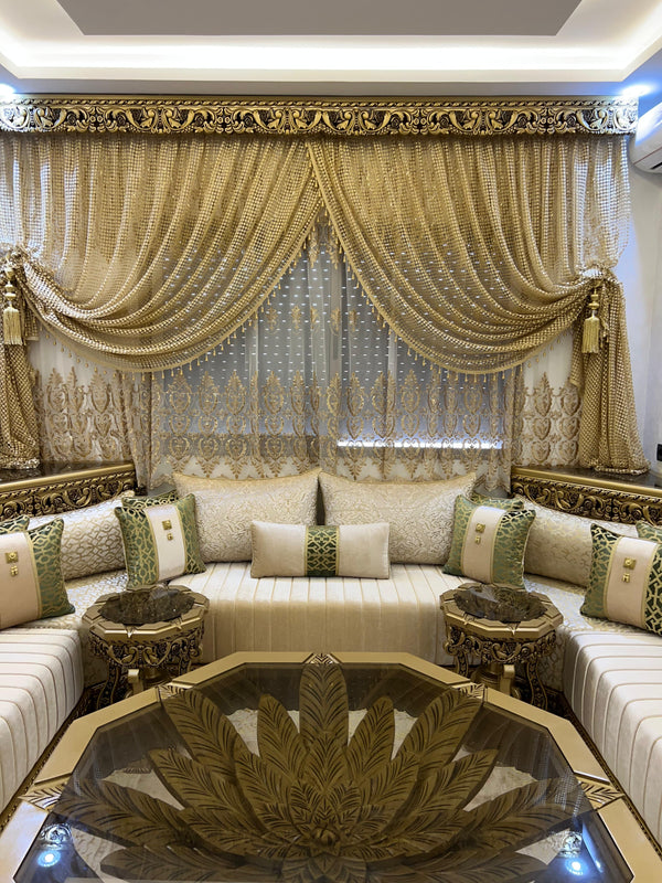 Luxuriöses marokkanisches Majlis-Sofa-Set – Maßgefertigter, handgefertigter Salon im marokkanischen Stil