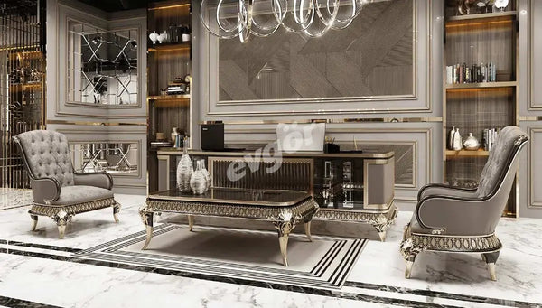 Valentina Luxury Office Set: Executive Desk, Chair, and Armchairs